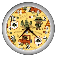 Seamless-pattern-funny-ranger-cartoon Wall Clock (silver) by uniart180623