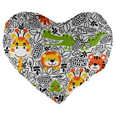 Seamless-pattern-with-wildlife-cartoon Large 19  Premium Heart Shape Cushions by uniart180623