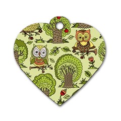 Seamless-pattern-with-trees-owls Dog Tag Heart (two Sides) by uniart180623