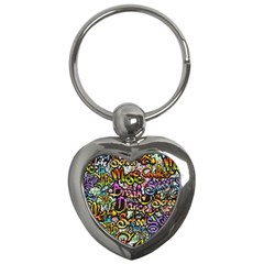 Graffiti-word-seamless-pattern Key Chain (heart) by uniart180623