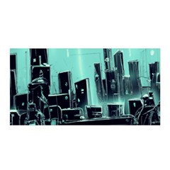 Buildings City Urban Destruction Background Satin Wrap 35  X 70  by uniart180623