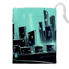 Buildings City Urban Destruction Background Drawstring Pouch (5xl) by uniart180623