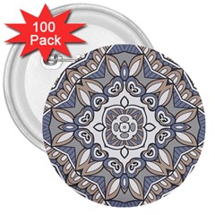 Flower Art Decorative Mandala Pattern Ornamental 3  Buttons (100 Pack)  by uniart180623