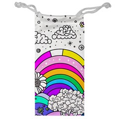 Rainbow Fun Cute Minimal Doodle Drawing Art Jewelry Bag by uniart180623