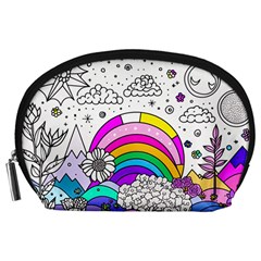 Rainbow Fun Cute Minimal Doodle Drawing Art Accessory Pouch (large) by uniart180623