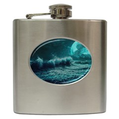 Waves Ocean Sea Tsunami Nautical Blue Sea Art Hip Flask (6 Oz) by uniart180623