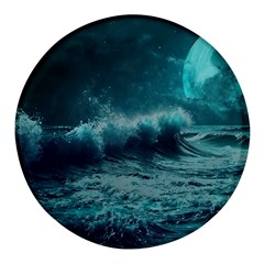 Waves Ocean Sea Tsunami Nautical Blue Sea Art Round Glass Fridge Magnet (4 Pack) by uniart180623