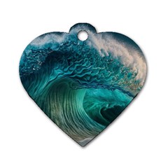 Tsunami Waves Ocean Sea Water Rough Seas Dog Tag Heart (two Sides) by uniart180623