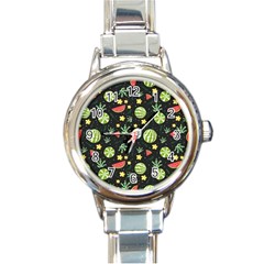 Watermelon Berries Patterns Pattern Round Italian Charm Watch by uniart180623