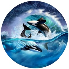 Orca Wave Water Underwater Sky Wooden Puzzle Round by uniart180623