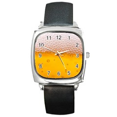 Beer Texture Liquid Bubbles Square Metal Watch by uniart180623