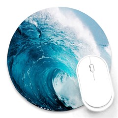 Tsunami Big Blue Wave Ocean Waves Water Round Mousepad by uniart180623