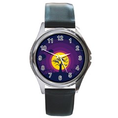 Empty Tree Leafless Stem Bare Branch Round Metal Watch by uniart180623