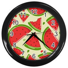 Cute Watermelon Seamless Pattern Wall Clock (black) by Simbadda