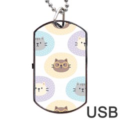 Cute Cat Seamless Pattern Background Dog Tag Usb Flash (one Side) by Simbadda