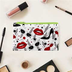 Red Lips Black Heels Pattern Cosmetic Bag (xs) by Simbadda