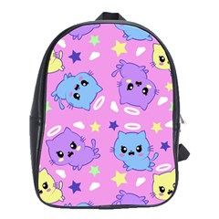 Seamless Pattern With Cute Kawaii Kittens School Bag (large) by Simbadda