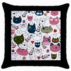 Pattern With Cute Cat Heads Throw Pillow Case (black) by Simbadda