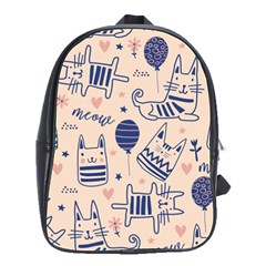 Cute Cats Doodle Seamless Pattern With Funny Characters School Bag (large) by Simbadda