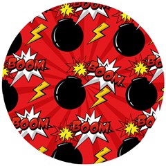 Pop Art Comic Pattern Bomb Boom Explosion Background Wooden Puzzle Round by Simbadda