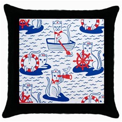 Nautical Cats Seamless Pattern Throw Pillow Case (black) by Simbadda