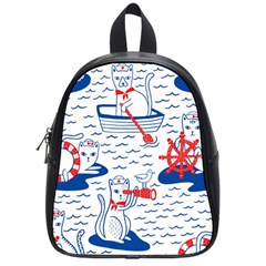 Nautical Cats Seamless Pattern School Bag (small) by Simbadda