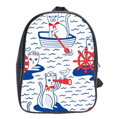 Nautical Cats Seamless Pattern School Bag (xl) by Simbadda