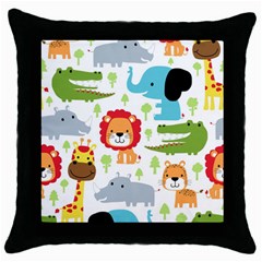 Seamless Pattern Vector With Animals Cartoon Throw Pillow Case (black) by Simbadda