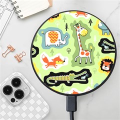 Seamless-pattern-with-wildlife-animals-cartoon Wireless Fast Charger(black) by Simbadda