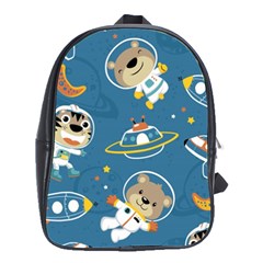 Seamless-pattern-funny-astronaut-outer-space-transportation School Bag (large) by Simbadda