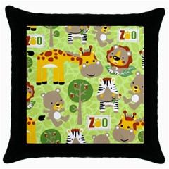 Funny Animals Cartoon Throw Pillow Case (black) by Simbadda