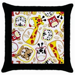 Vector Seamless Pattern Nice Animals Cartoon Throw Pillow Case (black) by Simbadda