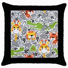 Seamless Pattern With Wildlife Cartoon Throw Pillow Case (black) by Simbadda