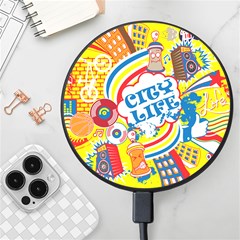 Colorful City Life Horizontal Seamless Pattern Urban City Wireless Fast Charger(black) by Simbadda