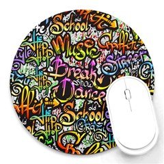 Graffiti Word Seamless Pattern Round Mousepad by Simbadda