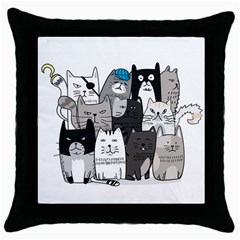 Cute Cat Hand Drawn Cartoon Style Throw Pillow Case (black) by Simbadda