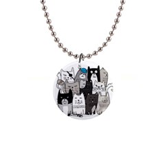 Cute Cat Hand Drawn Cartoon Style 1  Button Necklace by Simbadda