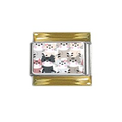 Cute Cat Couple Seamless Pattern Cartoon Gold Trim Italian Charm (9mm) by Simbadda