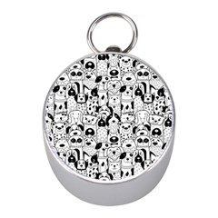 Seamless-pattern-with-black-white-doodle-dogs Mini Silver Compasses by Simbadda