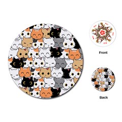 Cute-cat-kitten-cartoon-doodle-seamless-pattern Playing Cards Single Design (round) by Simbadda