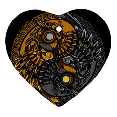 Yin-yang-owl-doodle-ornament-illustration Heart Ornament (two Sides) by Simbadda