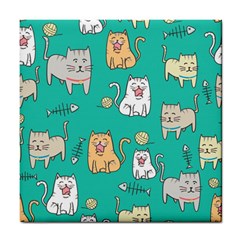 Seamless-pattern-cute-cat-cartoon-with-hand-drawn-style Tile Coaster by Simbadda