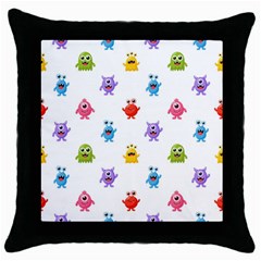 Seamless-pattern-cute-funny-monster-cartoon-isolated-white-background Throw Pillow Case (black) by Simbadda