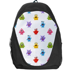 Seamless-pattern-cute-funny-monster-cartoon-isolated-white-background Backpack Bag by Simbadda