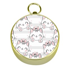 Cat-with-bow-pattern Gold Compasses by Simbadda