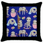 Hand-drawn-cute-sloth-pattern-background Throw Pillow Case (Black) Front