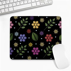 Embroidery-seamless-pattern-with-flowers Large Mousepad by Simbadda