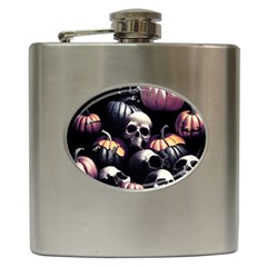 Halloween Party Skulls, Demonic Pumpkins Pattern Hip Flask (6 Oz) by Casemiro