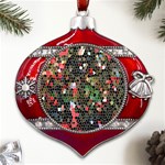 Colorful Abstract Background Metal Snowflake And Bell Red Ornament Front