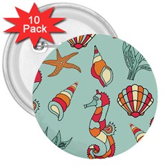 Seahorse Seashell Starfish Shell 3  Buttons (10 Pack)  by Proyonanggan